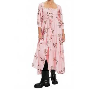 NEW FREE PEOPLE morning meadows long maxi dress in blushing pink combo